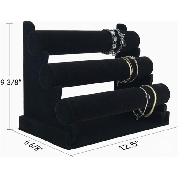 VELVET 3 Tiers Bracelet Holder, Black Velvet Jewelry Organizer Stand and Display - Picture 3 of 3
